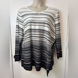 Catherine’s Flowy Lightweight shimmer Gold Black White Tunic Top V Neck 2X #1610